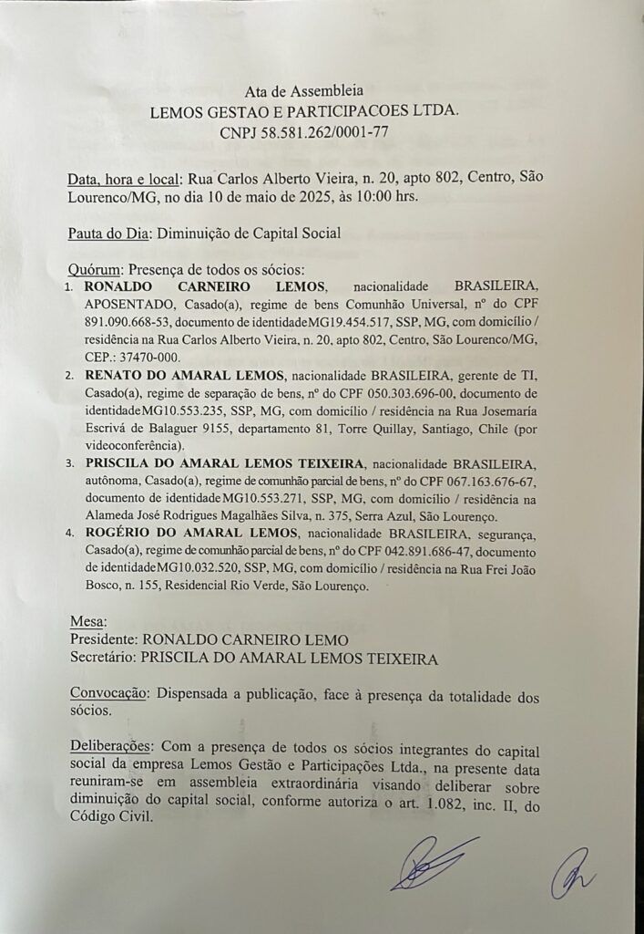 ata 01 Ata de Assembleia Lemos Gestão e Participações LTDA