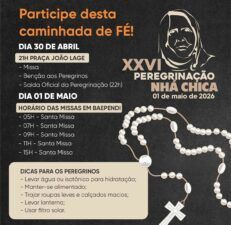 WhatsApp Image 2026 04 30 at 09.52.39 Peregrinação de Nhá Chica reunirá fiéis em caminhada de 33 km